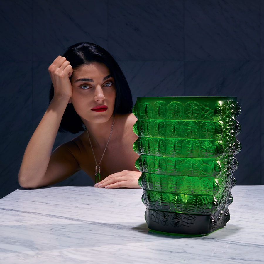 Lalique - Croco Vase grün